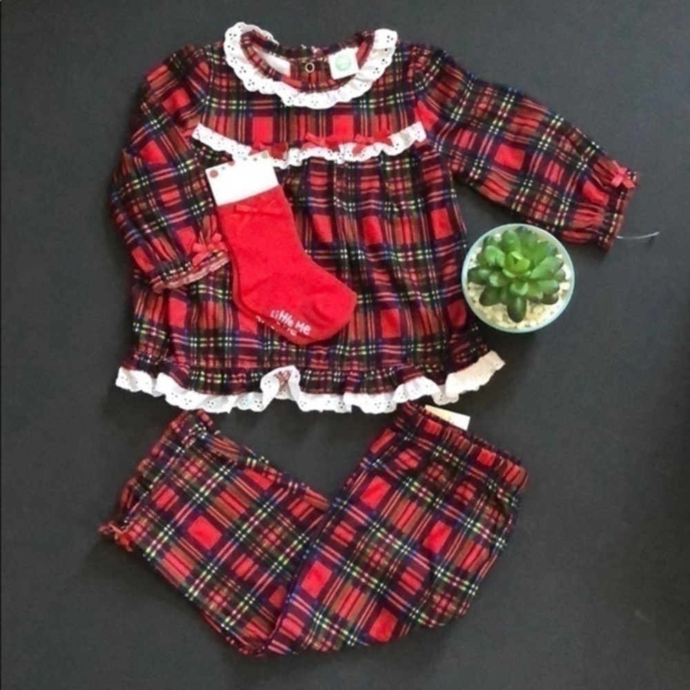 New Little Me Red Plaid Three-Piece Pajamas (K8)